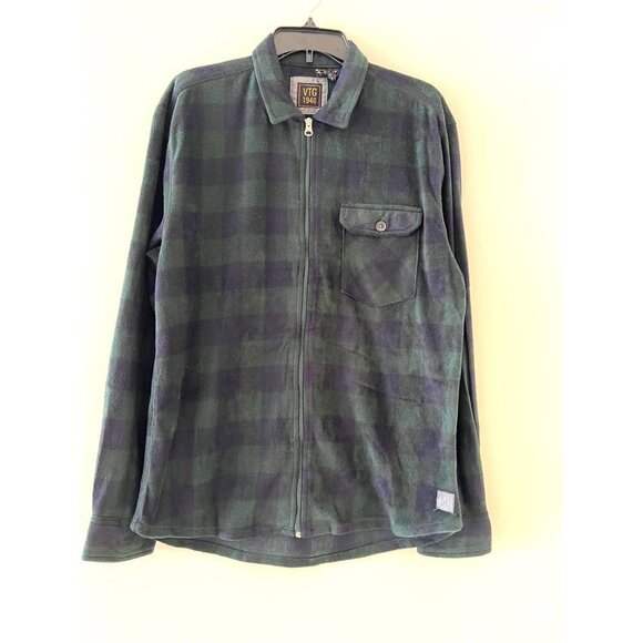 VINTAGE 1946 GREEN PLAID LIGHTWEIGHT MICROFLEECE KNIT FULL ZIP SHIRT JACKET L - Picture 2 of 4